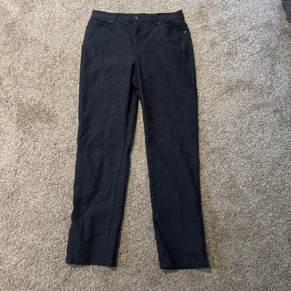 Gloria Vanderbilt Amanda Women's Black Paisley Jacquard Tapered Pants Size 10